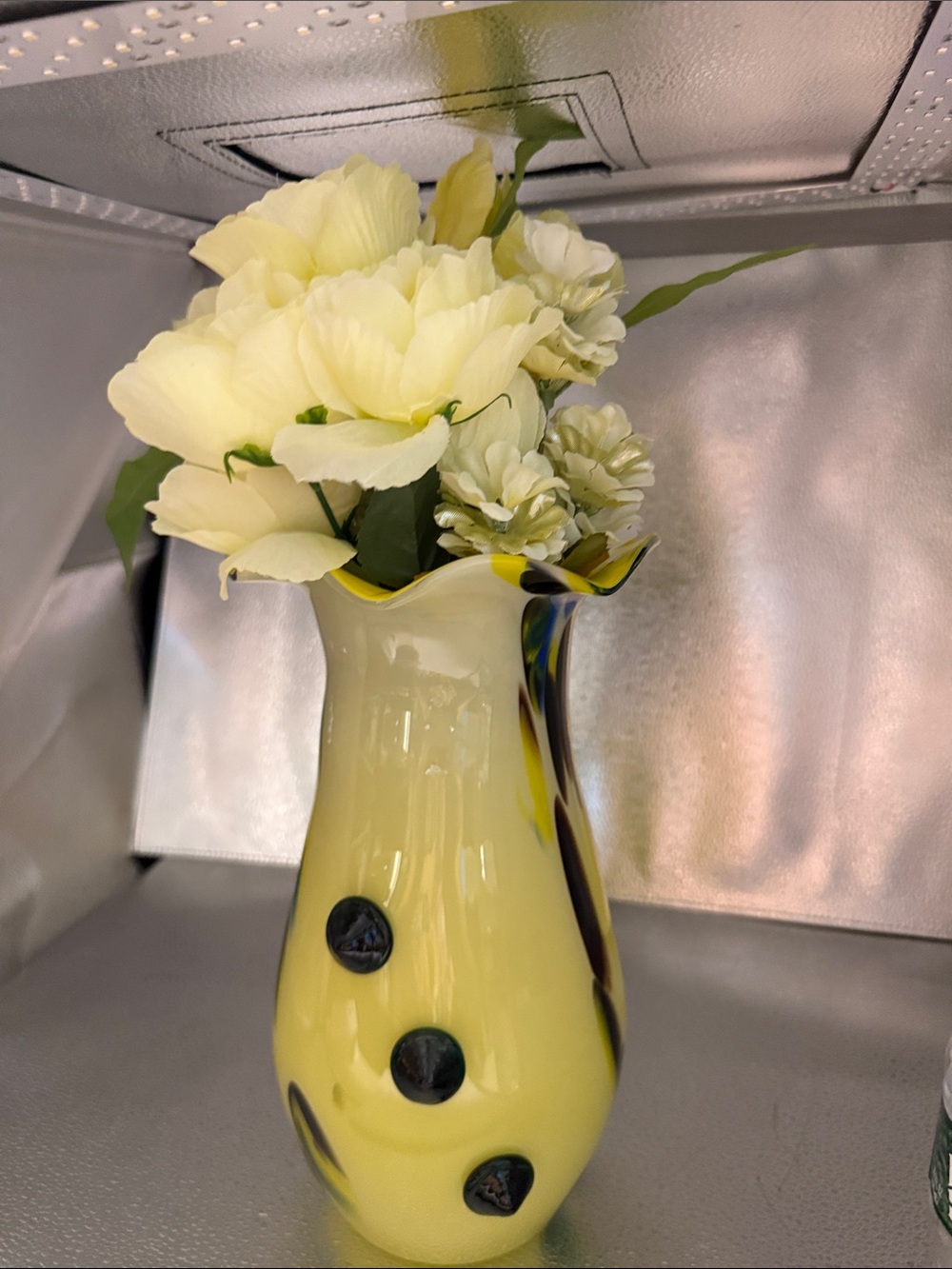 Vintage Yellow Glass Art Vase with Abstract Design Impressionistic Style
